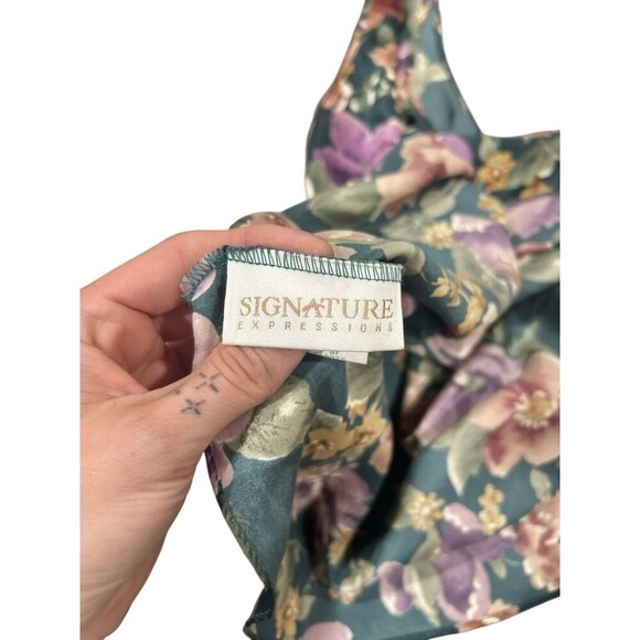 Vintage Signature Expressions Tank Top Sleeveles FLoral Green Size Small 90s Y2K - Picture 7 of 7